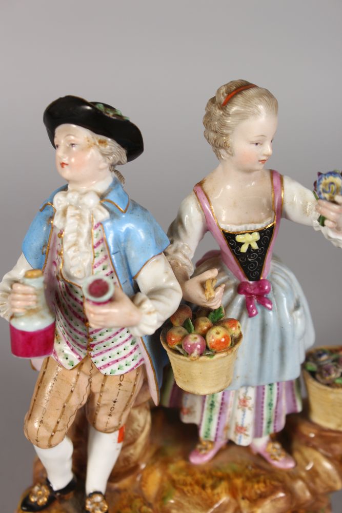 A GOOD 19TH CENTURY MEISSEN FIGURE GROUP OF A YOUNG MAN AND LADY, the man carrying a bottle and - Image 2 of 2