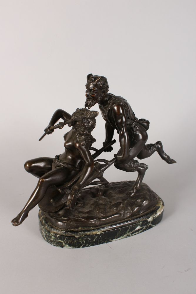 AFTER CLAUDE MICHEL (CALLED CLODION) FRANCE A GOOD BRONZE GROUP OF A SATYR, A MAIDEN IN A - Image 2 of 4