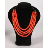 A DOUBLE ROW CORAL NECKLACE.