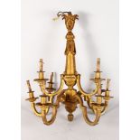 A GOOD QUALITY "LOUIS XVI" ORMOLU SIX BRANCH CHANDELIER, with scrolling branches, acanthus mounts,