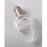 A NAPOLEON III PERIOD FRENCH ENGRAVED AND CUT CRYSTAL PERFUME BOTTLE with silver cap incorporating a