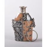 A GEORGE III SILVER AND AGATE SCENT BOTTLE, CIRCA. 1800, grey and rose flecked granite with engraved