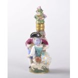 A 19TH CENTURY DRESDEN PORCELAIN PERFUME BOTTLE AND STOPPER, CIRCA. 1880, a pair of young lovers,