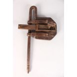 A LARGE EARLY 17TH CENTURY IRON LOCK AND KEY. 6.5ins wide.