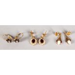 THREE PAIRS OF GOLD EARRINGS.