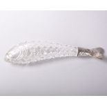 A GOOD CRYSTAL PERFUME BOTTLE in the shape of a FISH with silver tail, London 1906, made in