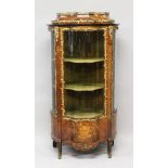 A GOOD 19TH CENTURY FRENCH KINGWOOD VITRINE, bombe shaped with ormolu mounts, the front door with