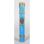 A SUPERB RUSSIAN SILVER AND BLUE ENAMEL CIGAR TUBE, inset with diamond, crowned eagle, masks etc.