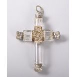 A VICTORIAN NOVELTY GILT METAL ROUND CUT GLASS FOUR DIVISION SCENT BOTTLE in the form of a cross,