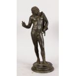 AFTER THE ANTIQUE CLASSICAL MALE FIGURE on a circular base. 12.5ins high.