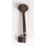 A GOOD 17TH CENTURY IRON KEY, engraved B.