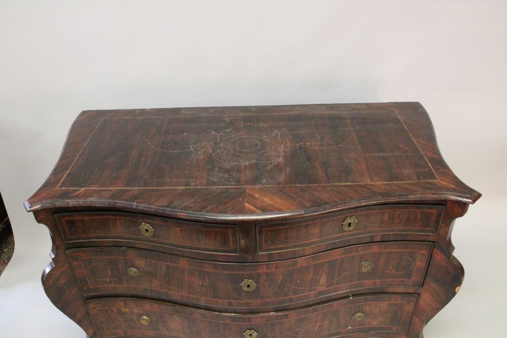 A SUPERB RARE 18TH CENTURY MALTESE SERPENTINE FRONTED COMMODE, with crossbanded top, three long - Image 2 of 3