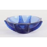 A SMALL LALIQUE BLUE STAR BOWL. Engraved Lalique, France. 4ins diameter.