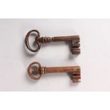 TWO 17TH CENTURY STEEL AND IRON KEYS. 3.5ins.