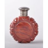 A CUT AND POLISHED RED AGATE PERFUME BOTTLE with silver screw stopper, BOHEMIAN, CIRCA. 1840,