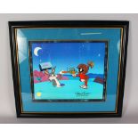 A HAND-PAINTED CHARACTER CEL, "BUGS BUNNY, AND MARVIN THE MARTIAN, PEACE AND CARROTS", WARNER BROS