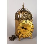 A GOOD 20TH CENTURY BRASS LANTERN CLOCK, after The Original by Thomas Moore, Ipswich. 14ins high.