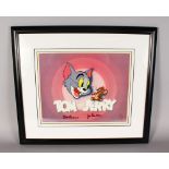 A HAND-PAINTED CHARACTER CEL, "TOM & JERRY LOCO", WARNER BROS, signed by BILL HANNA AND JOE BARBERS,