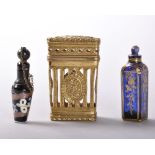 A MINIATURE BRISTOL BLUE PERFUME BOTTLE AND STOPPER, and a replacement perfume bottle, 4cms long,