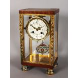 A GOOD 19TH CENTURY FRENCH CHAMPLEVE ENAMEL FOUR GLASS CLOCK. 11ins high.