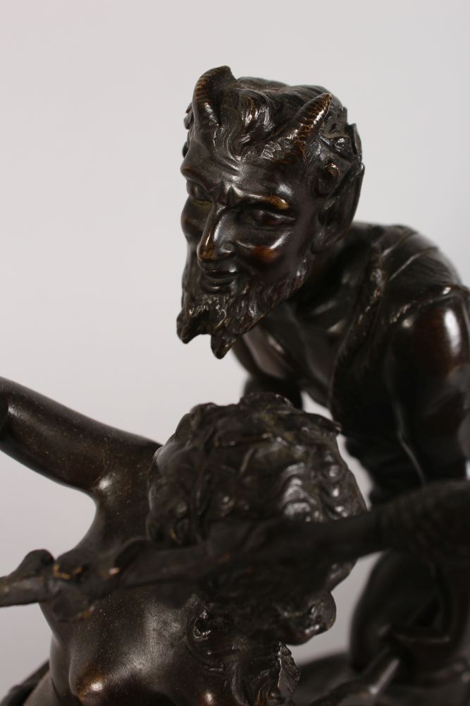 AFTER CLAUDE MICHEL (CALLED CLODION) FRANCE A GOOD BRONZE GROUP OF A SATYR, A MAIDEN IN A - Image 3 of 4