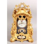 A LARGE SEVRES STYLE ORMOLU REPEATER CARRIAGE CLOCK, with floral decorated dial, the side panels