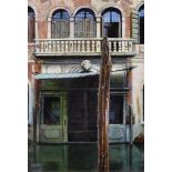Angus McEwan (1963 ) Scottish. "Antiques Dealers, Venice", A Venetian Canal Scene, Oil on Canvas,