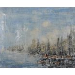 J...Casterg (20th Century) Continental. Mediterranean Harbour Scene, Oil on Canvas, Indistinctly