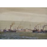 Neville Sotheby-Pitcher (1889-1959). British. "Convoy Off Southend", Steamboats in a Convoy,