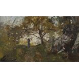 20th Century German School. A Wooded Landscape, with a Figure on a Path, Oil on Panel,