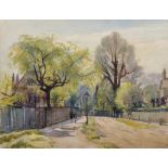 Francis Dodd (1874-1949) British. "Eltham", with Figures on a Path, Watercolour, Signed, Inscribed