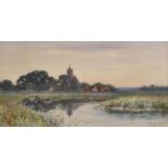 Robert Winter Fraser (1848-1906) British. "Wickham, Suffolk", a River Landscape, Watercolour,