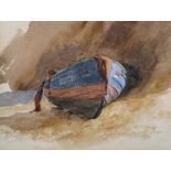 William Ward (1829-1908) British. A Beached Rowing Boat, Watercolour, 3.5" x 4.5". Provenance; Fry
