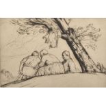 William Strang (1859-1921) British. A Study of Figures Under a Tree, Etching, Signed and Inscribed