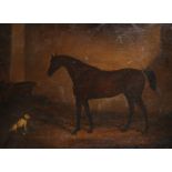 Attributed to Harry Hall (1814-1882) British. A Horse and Dog in a Stable Interior, Oil on Canvas,