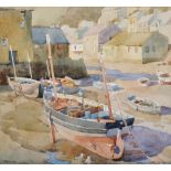 Philip Collingwood Priestley (1901-1972) British. "Polperro", Boats at Low Tide, Watercolour, Signed