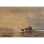 Thomas Lound (1802-1861) British. A Beach Scene, with Figures and Ponies Unloading a Boat,