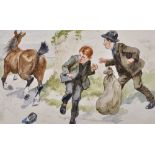 20th Century English School. Reader's Illustrated, Two Boys frightened by a Runaway horse,