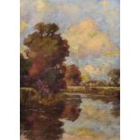 ...Beckett (20th Century) British. River Landscape, Oil on Canvas, Signed and Dated 1921, 11.5" x