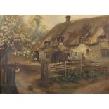 Frank Brook (19th Century) British. Figures Sawing in a Cottage Garden, Oil on Canvas, Signed, 14.