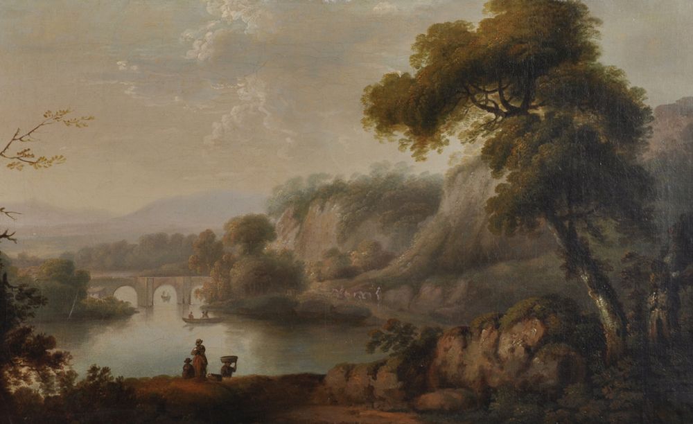 Early 19th Century English School. A River Landscape, with Figures in the foreground, Oil on Canvas,