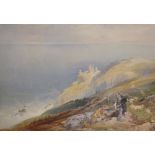 Thomas Miles Richardson (1813-1890) British. 'Resting on the Cliff Side', an Open Seascape Beyond,