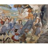 Olive Wood (20th Century) British. "The Pied Piper", Surrounded by Children, Watercolour, Signed,