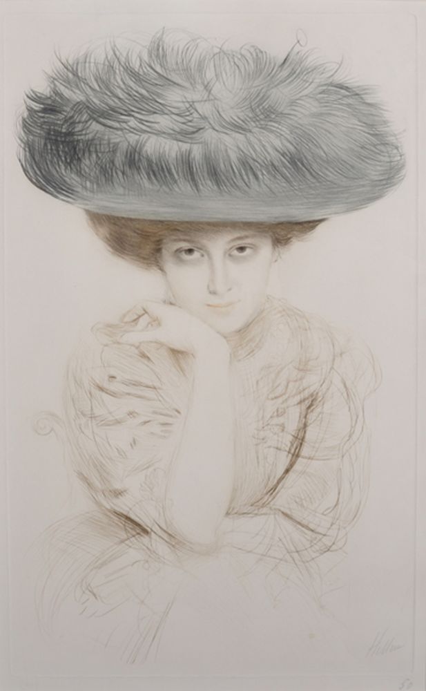 Paul Cesar Helleu (1859-1927) French. "Femme au Grande Chapeau" A Lady in a Hat, Drypoint Etching in