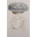 Paul Cesar Helleu (1859-1927) French. "Femme au Grande Chapeau" A Lady in a Hat, Drypoint Etching in