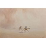 Frank Catano (19th Century) British. Racing Camels in the Desert, Watercolour, Signed, 17.5" x 27".