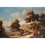 20th Century Italian School. A Classical Landscape, with Figures in the foreground, Oil on Canvas,