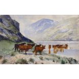 Arthur William Redgate (1860-1906) British. A Highland Landscape, with Cattle, Watercolour, Signed