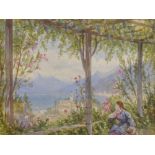 William Collingwood (1819-1903) British. "Villa Garden, Lake Como", with a Seated Figure,