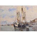Jules Lessore (1849-1892) British. A Venetian Canal Scene, with Moored Vessels, Watercolour, Signed,